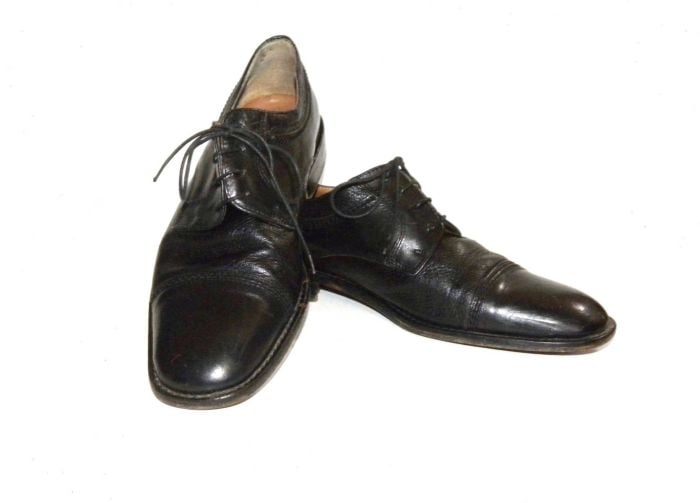 Vintage Italian Black Leather Cap Toe Oxfords | Mario Calugi ITALY ...