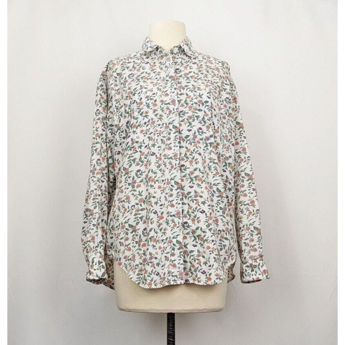 Vintage 80s Blouse White Floral Print Cotton Long Sleeve Oversize by ...