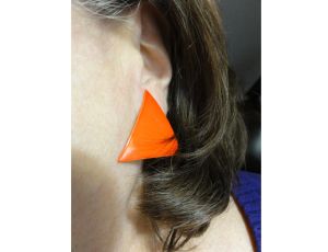 Vintage Mod 1960's Earrings Large Orange Metal Triangles Clip On Clips