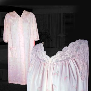 Pink Peignoir Set is New with Tags, Nylon Floral Robe & Nightgown Lace & Appliques ~ Deadstock 80s