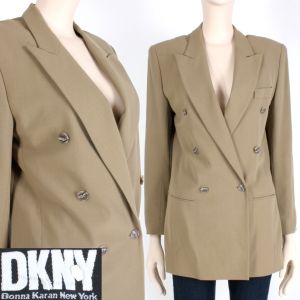 2 Vintage 90s DKNY Donna Karan New York Beige Wool Oversized Blazer Jacket 80s