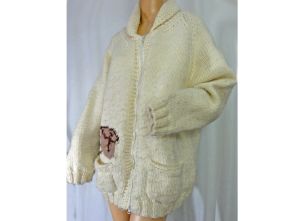 Vintage 70s Sweater Zipped Chunky Knit Fishing Cardigan Off White and Brown - Fashionconstellate.com
