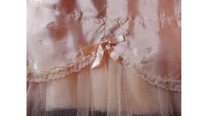 Vintage 50s Full Skirt Pink Jacquard with Lace & Net Crinoline Ruffles Cherie of Hollywood Petticoat - Fashionconstellate.com