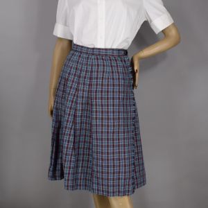 Blue & Red Tartan Schoolgirl Plaid  Kilt Style Vintage 50s Wrap Skirt XS S