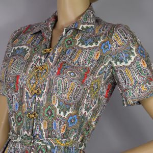 Paisley Pizzazz Vintage 60s Cotton Shirtwaist Day Dress S M - Fashionconstellate.com