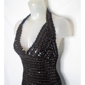 Black Sequin Halter Dress, Sexy Micro Mini, Tight Bodycon Formal ~ 70s - Fashionconstellate.com