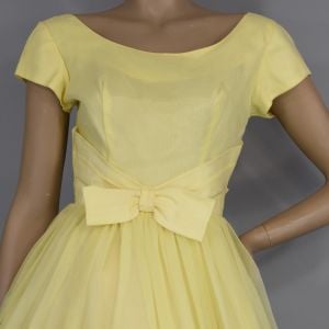 Butter Yellow Chiffon Vintage 50s Full Skirt Party Dress XS - Fashionconstellate.com