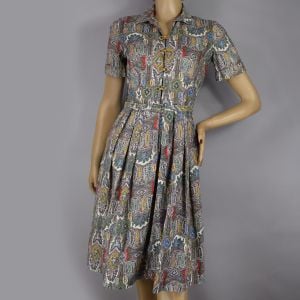 Paisley Pizzazz Vintage 60s Cotton Shirtwaist Day Dress S M