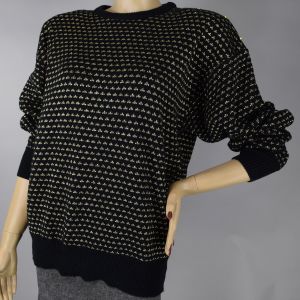 Black & Metallic Gold Slouchy Vintage 90s Knit Sweater M L