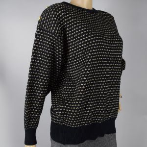 Black & Metallic Gold Slouchy Vintage 90s Knit Sweater M L - Fashionconstellate.com