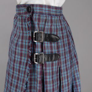 Blue & Red Tartan Schoolgirl Plaid  Kilt Style Vintage 50s Wrap Skirt XS S - Fashionconstellate.com