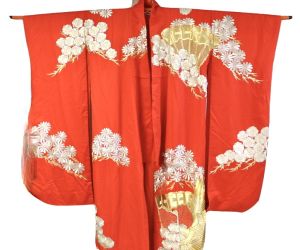 Japanese kimono Color Uchikake Vintage silk red wedding Luxurious gold silver - Fashionconstellate.com