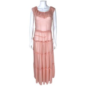 Vintage 1930s Silk Chiffon Dress Brownish Pink Colour Size M