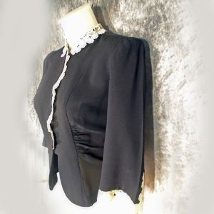 1930s Black Crepe Blouse with Romantic Lace & Bell Sleeve - Fashionconstellate.com