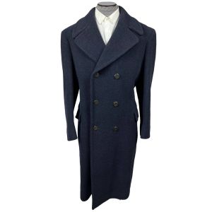 Vintage 1940s Mens Wool Overcoat Navy Blue Coat Size M L