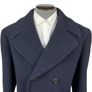 Vintage 1940s Mens Wool Overcoat Navy Blue Coat Size M L - Fashionconstellate.com