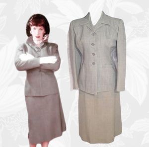 1940s Skirt Suit, WW2 Era Retro Corporate Tailored Pencil Skirt & Tapered Blazer