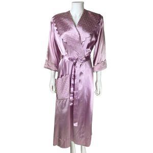 Vintage 1950s Ladies Dressing Gown Lilac Satin Robe Size M