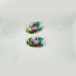 1980s Black Cloisonne Brooch Pin And Clip On Earrings Jewelry Set - Fashionconstellate.com