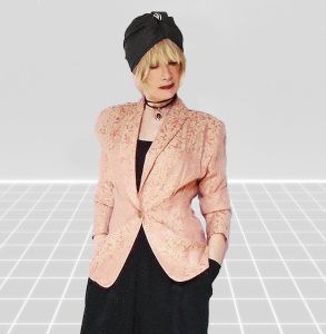 1980s Curvy Tapered Pink Blazer Pastel Damask Tailored Chic Modernist Longer Length VFG