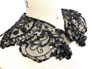 Vintage Embroidered Net Sequin Beaded Collar Black Sew On Possibly Victorian - Fashionconstellate.com