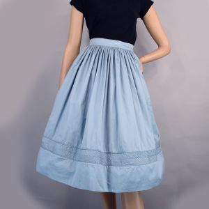 Steel Blue Gray Vintage 50s Full Skirt with Pintucked Ridges