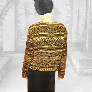 1990s Black Gold Sequin Beaded Formal Jacket, Evening Topper, Old Hollywood Glamour ~ 90s - Fashionconstellate.com