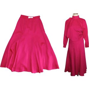 80s Bright Pink Avant Gardé Judi Fried Midi Skirt & Asymmetrical Blouse Set made Italy |XS-S W 25''