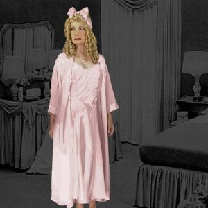 1980s Pink Satin & Chiffon Peignoir Robe & Nightgown Set, VFG Lavish Beads, Venise Lace