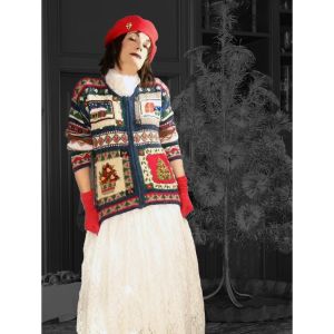 Christmas Sweater, Cottagecore Holiday Cardigan, Festive Multicolor