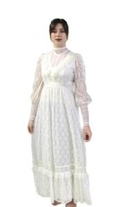VTG 70s Jessica Mcclintock Gunne Sax White Floral Lace Wedding Dress S NWOT - Fashionconstellate.com