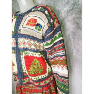 Christmas Sweater, Cottagecore Holiday Cardigan, Festive Multicolor - Fashionconstellate.com
