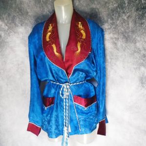 Men's Asian Smoking Jacket with Gold Embroidered Dragons, Dragoncore, Unisex Lounge ~ 40s - Fashionconstellate.com