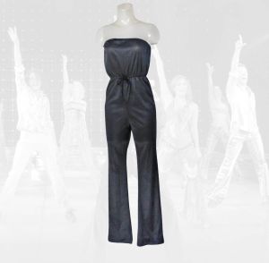 Black Strapless Jumpsuit, Minimalist Fashion Disco Era, Stretch Knit, 70s
