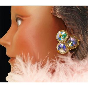 Flashy Aurora Rhinestone Clip On Earrings, Super Sparkle Rivoli Clipons, Restored - Fashionconstellate.com