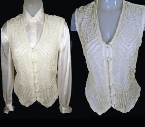 1980s Pearl Beaded Vest Can Be a Sleeveless Formal Top, Cream Color Silk ~ 80s - Fashionconstellate.com