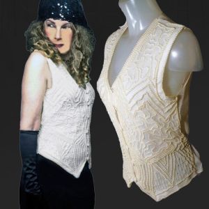 1980s Pearl Beaded Vest Can Be a Sleeveless Formal Top, Cream Color Silk ~ 80s