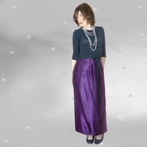 Purple Satin Maxi Wrap Skirt, One Size Fit Most Strapless Midi Dress, One Shoulder, Halter ~ 90s - Fashionconstellate.com