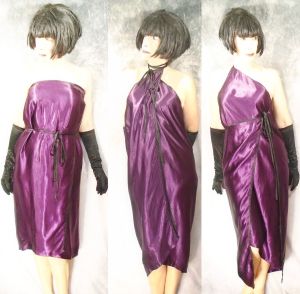 Purple Satin Maxi Wrap Skirt, One Size Fit Most Strapless Midi Dress, One Shoulder, Halter ~ 90s