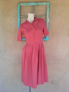 1950s Red Plaid Dress B34 W27