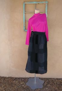 1970s Black Patchwork Midi Skirt Granny Style W24 - Fashionconstellate.com