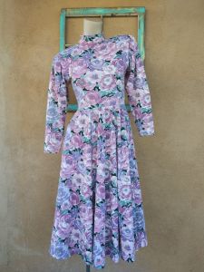 1980s Chintz Dress Big Florals Sz S W 27