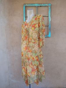 1920s Silk Chiffon Tea Dress Floral 3 PC Sz S - Fashionconstellate.com