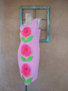 1960s Mod Pink Mini Dress With 3D Flowers Sz S - Fashionconstellate.com