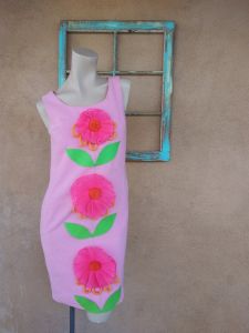 1960s Mod Pink Mini Dress With 3D Flowers Sz S