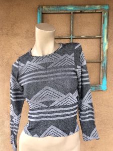 1970s Black and White Sweater with Geometric Design Sz S