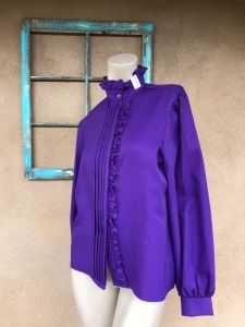 1980s Purple Polyester Blouse 1940s Style Sz S M - Fashionconstellate.com
