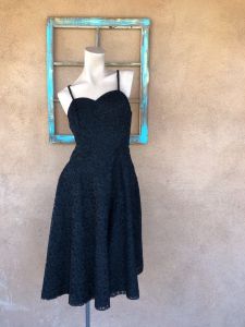 1950s Black Lace Party Dress Sz M W30