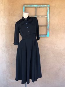 1950s Black Silk Dress w Bolero Jacket Sz S B36 W26.5