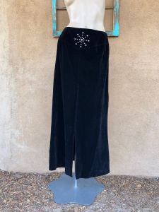 1970s Studded Black Velvet Skirt Midi Maxi Length W29
